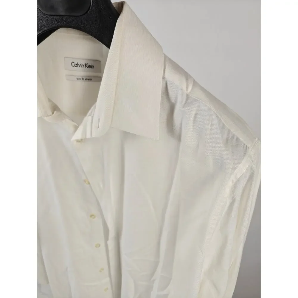 Men's Calvin Klein Slim Fit Stretch Dress Shirt White Size 17.5 34/35